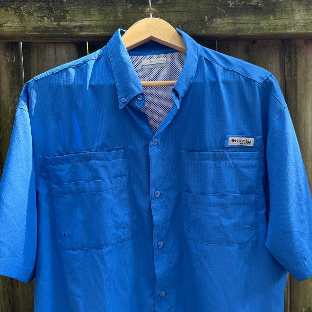 Columbia PFG‎ Tamiami II Blue Short Sleeve Fishing Shirt Sz XL Ripstop Gorpcore - Picture 3 of 10